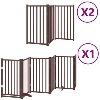 vidaXL Dog Gate with Door Foldable 12 Panels Brown 600 cm Poplar Wood vidaXL