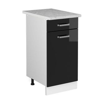 Vicco Mueble Bajo Universal R-line, Negro Brillo Intenso, 40 Cm Con Caj&oacute;n, Con Encimera Vicco