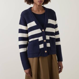Masai Lyrana Stripe Cardigan In Navy Blazer