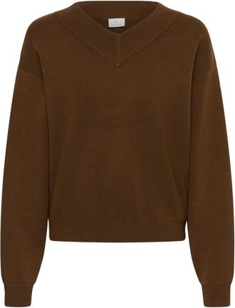 Kaffe Truien - Dames - V-hals truien - Groen - XL - Wol - Truien & Vesten