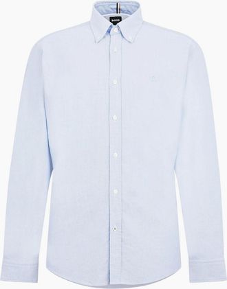 HUGO BOSS Mens Liam Collared Neck Button Down Long Sleeve Shirt - Blue - Size: 40/Regular