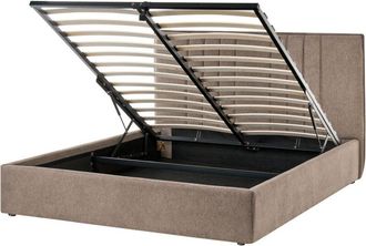 Beliani Cama Con Almacenaje De Tela 140 X 200 Cm Doble Cabecero Abatible Con Espacio De Almacenaje Gris Pardo Tarascon