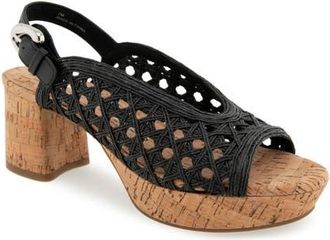 Aerosoles Cornelia Slingback Platform Sandal in Black Embroidered/Cork Heel at Nordstrom, Size 5.5