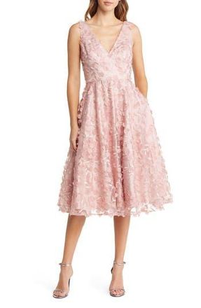 Eliza J 3D Appliqu&eacute; Fit & Flare Cocktail Dress in Blush at Nordstrom Rack, Size 10