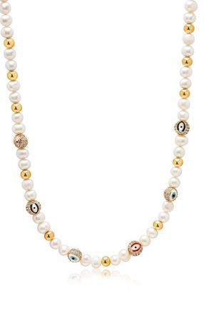 Nialaya Evil Eye Pearl Necklace in White/multicolor at Nordstrom