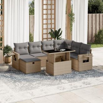 vidaXL Set De Sof&aacute;s De Jard&iacute;n Y Cojines 8 Piezas Rat&aacute;n Sint&eacute;tico Beige Vidaxl
