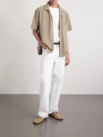 Les Tien Camp-Collar Garment-Dyed Cotton-Piqu&eacute; Shirt