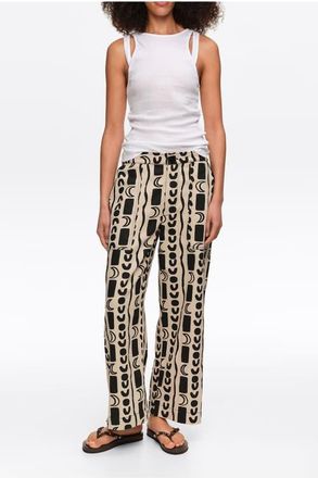 Bimba & Lola Moon Stripes Straight-Leg Trousers With Elasticated Waist in Moon Stripes White at Nordstrom, Size X-Small Eu