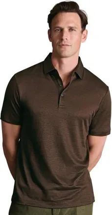 CHARLES TYRWHITT Short Sleeve Linen Polo in Chocolate Brown at Nordstrom, Size Xx-Large