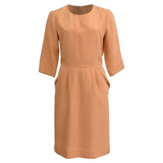 Chlo&eacute; Half-Sleeved Midi Dress in Peach Silk