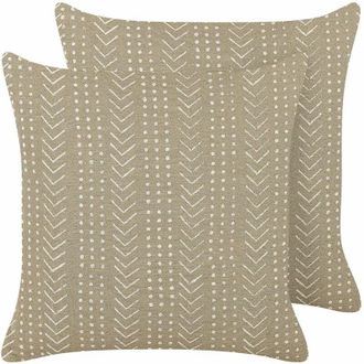 Beliani Set of 2 Decorative Cushions SENECIO Cotton 45 x 45 cm Beige Geometric Pattern