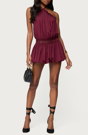 Edikted Aida Open Back Bubble Hem Halter Minidress in Burgundy at Nordstrom, Size X-Large