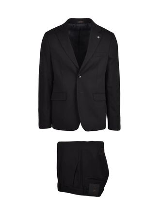 Officina 36 Black Polyester Viscose Wool Elastane Men Suit