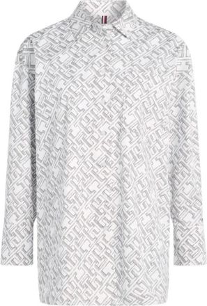 Tommy Hilfiger Monogram Print Katoenen Poplin Tuniek Shirt - Dames - Overhemden - Veelkleurig - Xs/S - Katoen - Overhemden