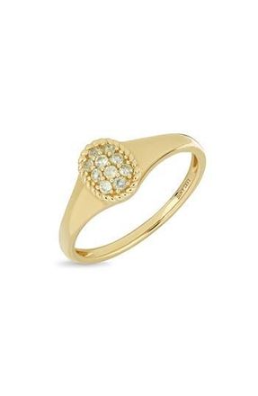 Bony Levy Pav&eacute; Peridot Oval Signet Ring in 14K Yellow Gold at Nordstrom Rack, Size 6.5