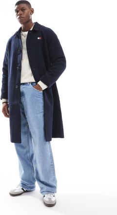 Tommy Jeans Cappotto lungo blu navy in lana
