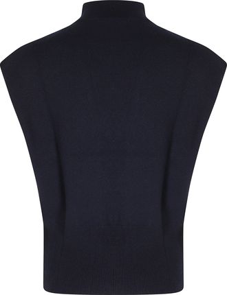 Semicouture Structured Blue Sweater with High Neckline and Ribbed Trim
