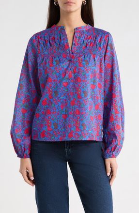 Sugarlips Tanya Floral Cotton Top in Blue-Fuchsia at Nordstrom, Size X-Small