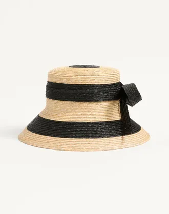 Valentino Garavani Cappello Bucket VLogo Signature In Paglia Donna NERO/NATURALE 55