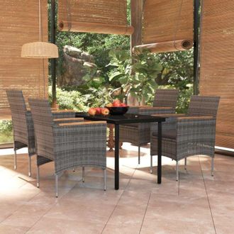 vidaXL Vidaxl - Juego De Comedor Para Jard&iacute;n 5 Piezas Con Cojines Gris Y Negro