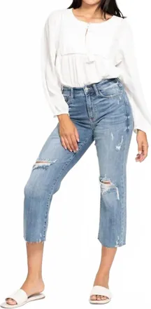 Judy Blue High Waist Destroy Crop Wide Leg Jeans In Light Wash