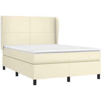 vidaXL Cama Box Spring Con Colch&oacute;n Cuero Sint&eacute;tico Crema 140x190 Cm Vidaxl
