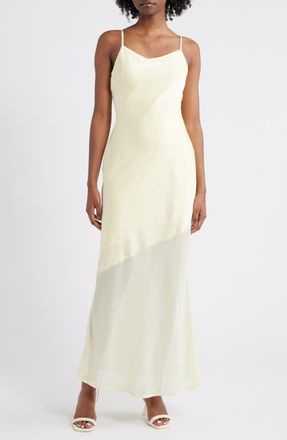 Rare London Mixed Media Satin & Chiffon Slipdress in Butter at Nordstrom, Size Large