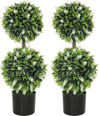 HOMCOM Set Of 2 Potted Artificial Plants With Lavender Flowers - White | TJ Hughes