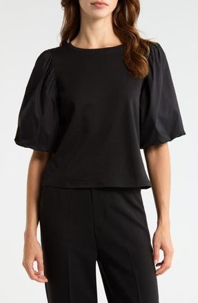 Vince Camuto Puff Sleeve Knit Top in Rich Black at Nordstrom, Size Xx-Large