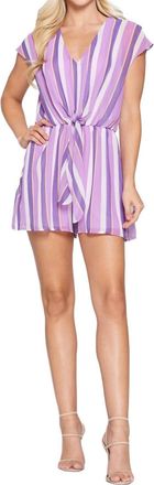 Adrienne Stripe Drop Shoulder Tie Romper In Multi Color