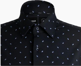 HUGO BOSS Mens Point Collar Long Sleeve Oxford Shirt - Navy - Size: 15.5 inch