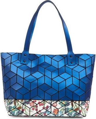 Patrizia Luca Two Tone Geo Tote Bag in Blue/White Floral at Nordstrom Rack
