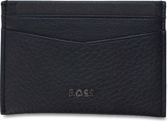HUGO BOSS Mens Accessories Card Holder with Metallic Logo Lettering in Navy - Blue Leather - One Size