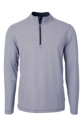 Cutter & Buck Virtue Micro Stripe Quarter Zip Pullover in Navy Blue/White at Nordstrom, Size 2Xlt