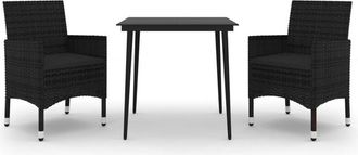 vidaXL Set Comedor De Jard&iacute;n 3 Pzas Y Cojines Rat&aacute;n Sint&eacute;tico Y Vidrio Vidaxl