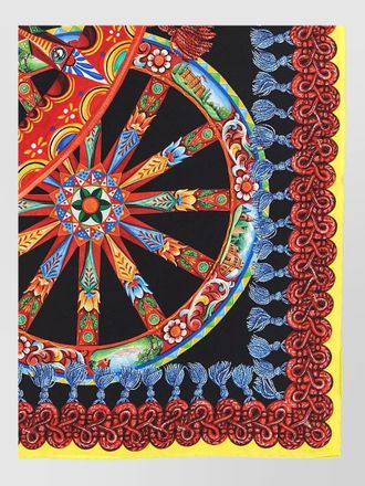 Dolce & Gabbana carretto border print square scarf tassels