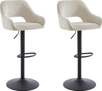 Vente-Unique Conjunto de 2 taburetes de bar de pana y metal negro - Altura ajustable - Crema - ZINEA