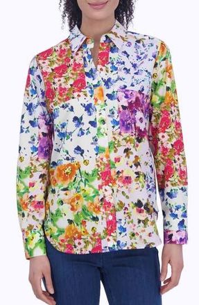 Foxcroft Meghan Floral Non-Iron Cotton Button-Up Shirt in Multi at Nordstrom Rack, Size Small