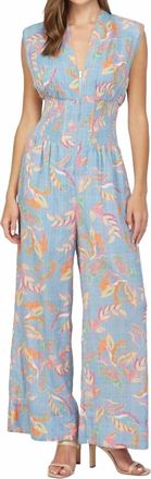 Fate Smocked Waist Front Zip Jumpsuit In Blue