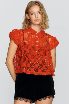 Maeve Sheer Lace Babydoll Blouse