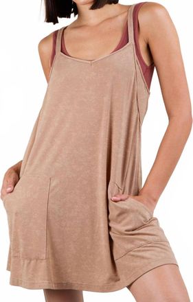 Very J Mineral Washed Knit Mini Dress With Shorts Inside In Taupe