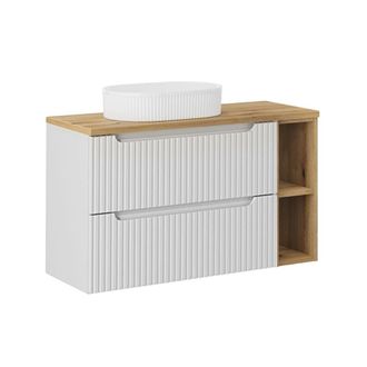 Petits Meubles Mueble lavabo 2 cajones 2 compartimientos estratificado Blanco marr&oacute;n
