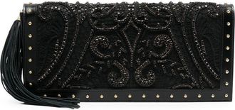 Balmain crystal-embroidered leather clutch bag - women - Calf Leather/Crystal/Fabric - One Size - Black