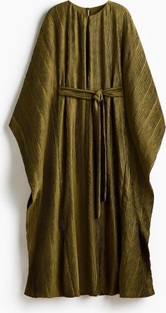 H&M Gecrinkeltes Kaftankleid mit Bindeg&uuml;rtel - Dunkles Khakigr&uuml;n