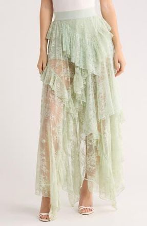 Alice & Olivia Karys Mixed Media Asymmetric Maxi Skirt in Green Tea at Nordstrom Rack, Size 12