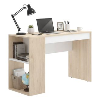 Dmora Escritorio Grigna, Escritorio Multiusos Para Oficina O Dormitorio, Mesa De Estudio Lineal Con Baldas, 115x50h74 Cm, Roble Y Blanco - Dmora