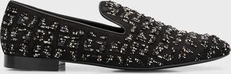 Versace Mens Suede Bead-Embellished Smoking Slippers