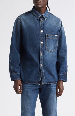 Givenchy Couture Seam Denim Button-Up Shirt in Grey Blue at Nordstrom, Size Xx-Large