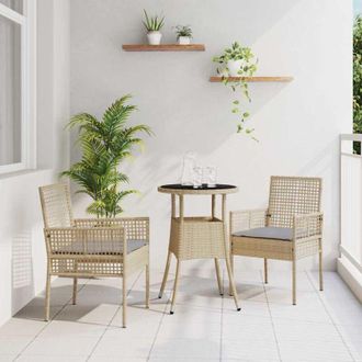 vidaXL Conjunto De Comedor De Jard&iacute;n 3 Pcs Beige Polirat&aacute;n Vidaxl
