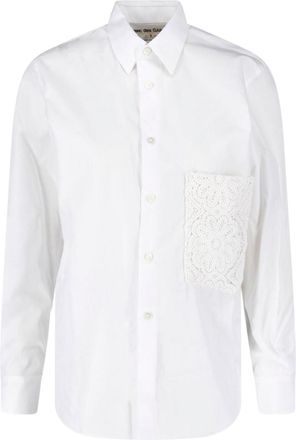 Comme Des Gar&ccedil;ons White Lace Applique Pocket Cotton Shirt